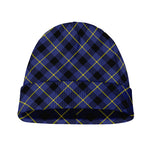 Blue Black And Yellow Plaid Print Beanie