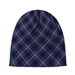 Blue Black And Yellow Plaid Print Beanie