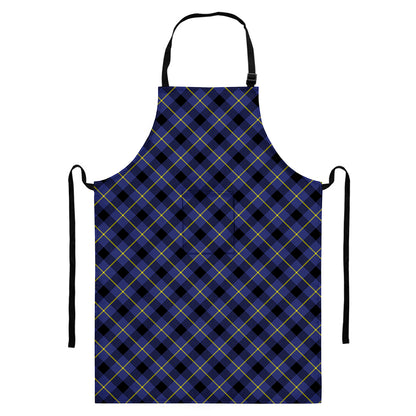 Blue Black And Yellow Plaid Print Bib Apron With Pocket