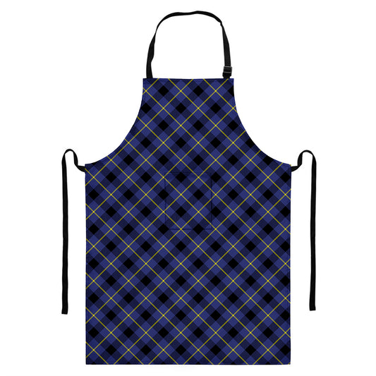 Blue Black And Yellow Plaid Print Bib Apron With Pocket