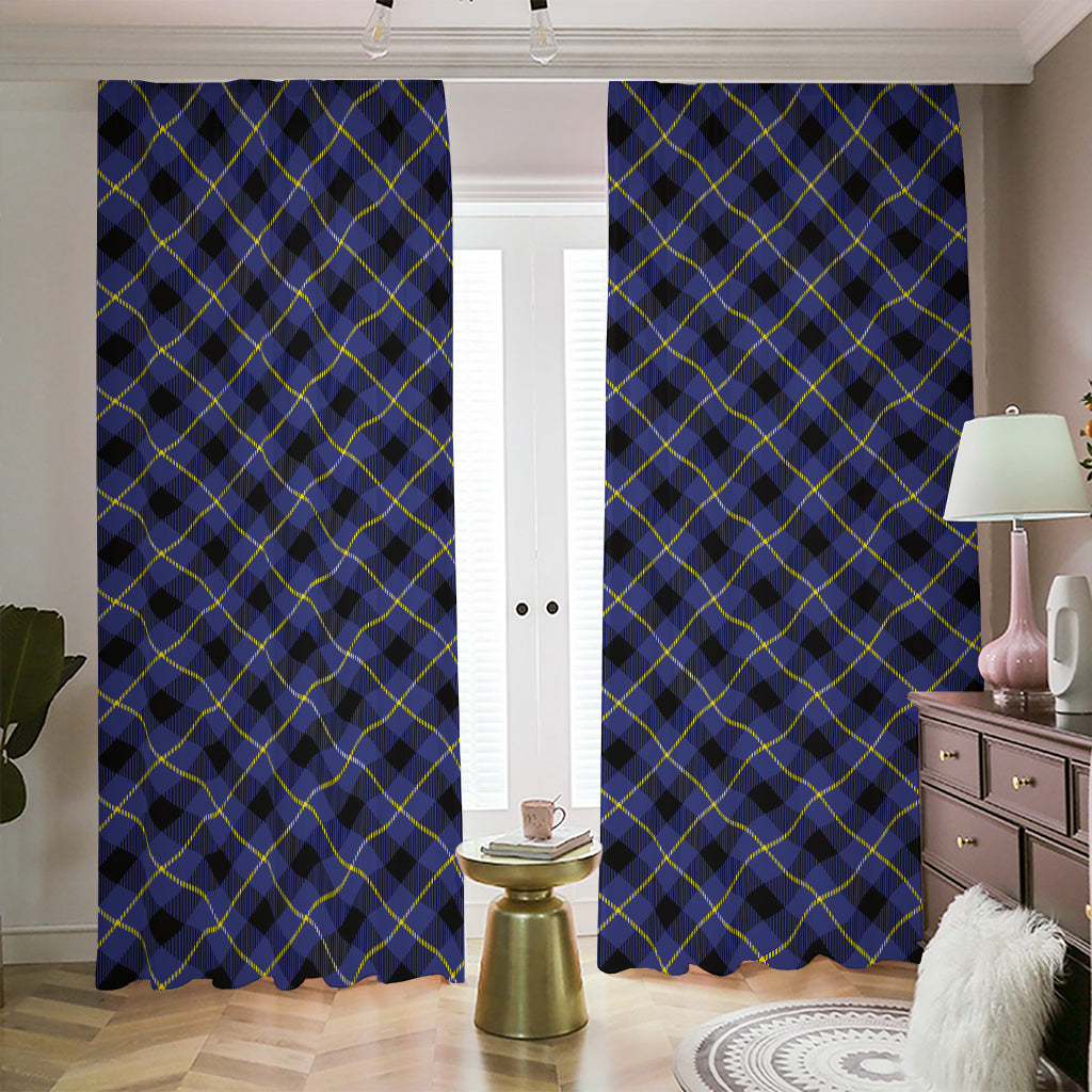 Blue Black And Yellow Plaid Print Blackout Pencil Pleat Curtains