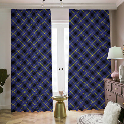 Blue Black And Yellow Plaid Print Blackout Pencil Pleat Curtains
