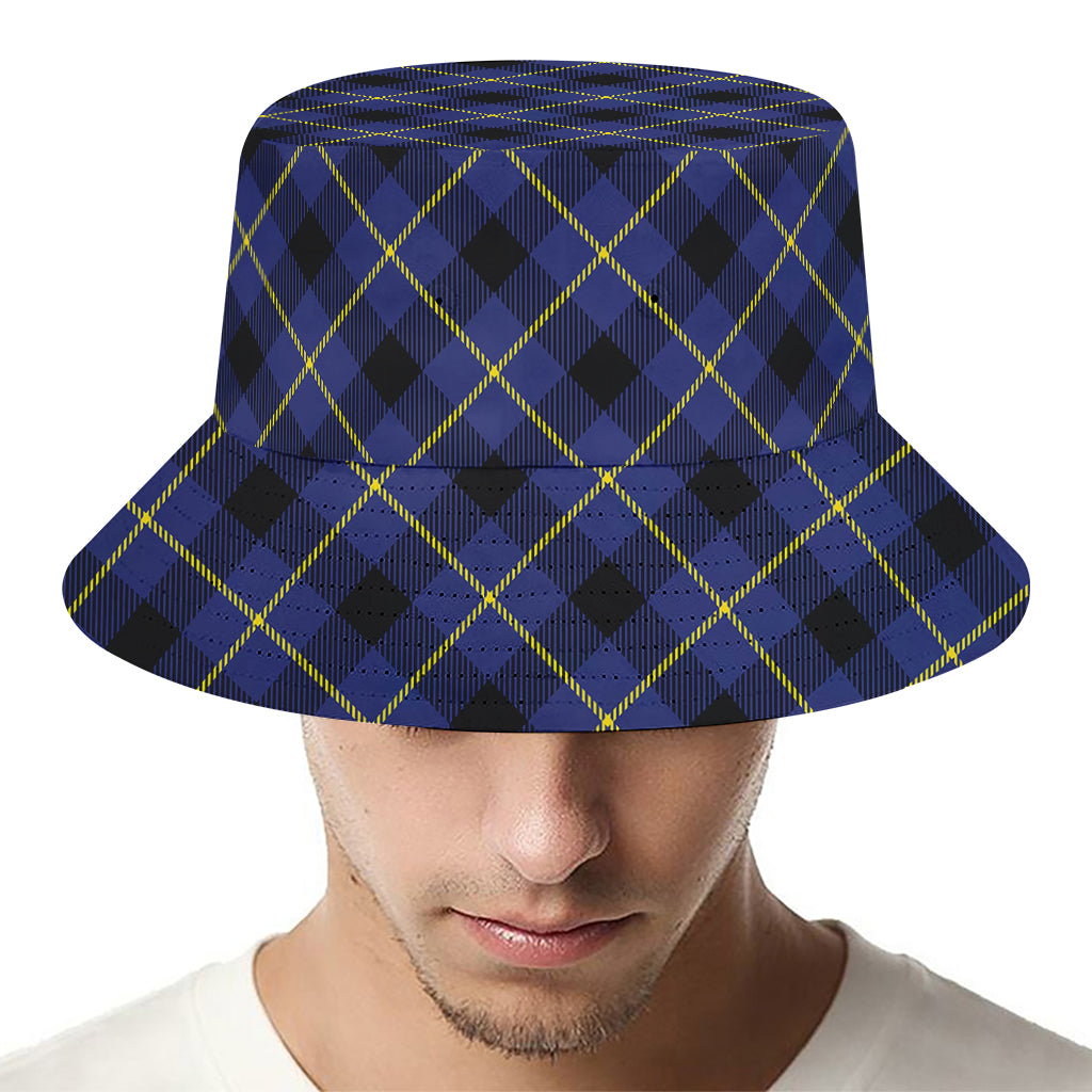 Blue Black And Yellow Plaid Print Bucket Hat