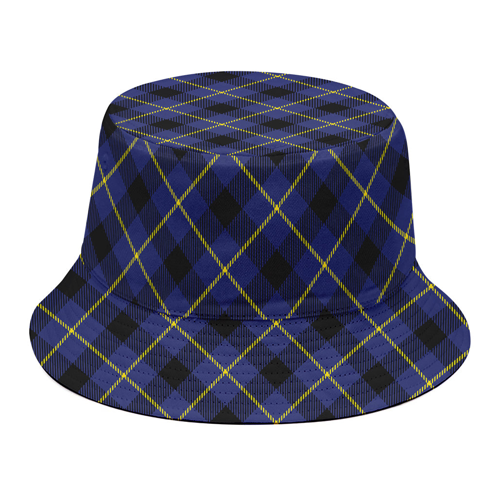 Blue Black And Yellow Plaid Print Bucket Hat