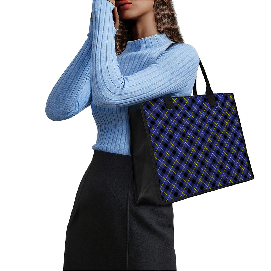 Blue Black And Yellow Plaid Print Canvas Tote Bag