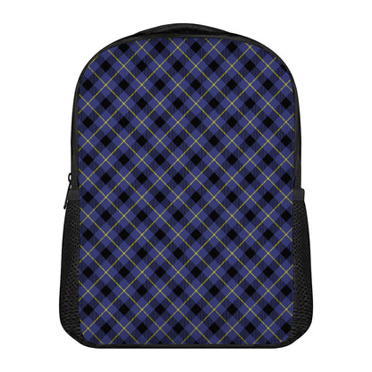 Blue Black And Yellow Plaid Print Casual Backpack