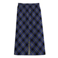 Blue Black And Yellow Plaid Print Cotton Front Slit Maxi Skirt