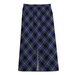 Blue Black And Yellow Plaid Print Cotton Front Slit Maxi Skirt