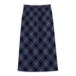 Blue Black And Yellow Plaid Print Cotton Front Slit Maxi Skirt