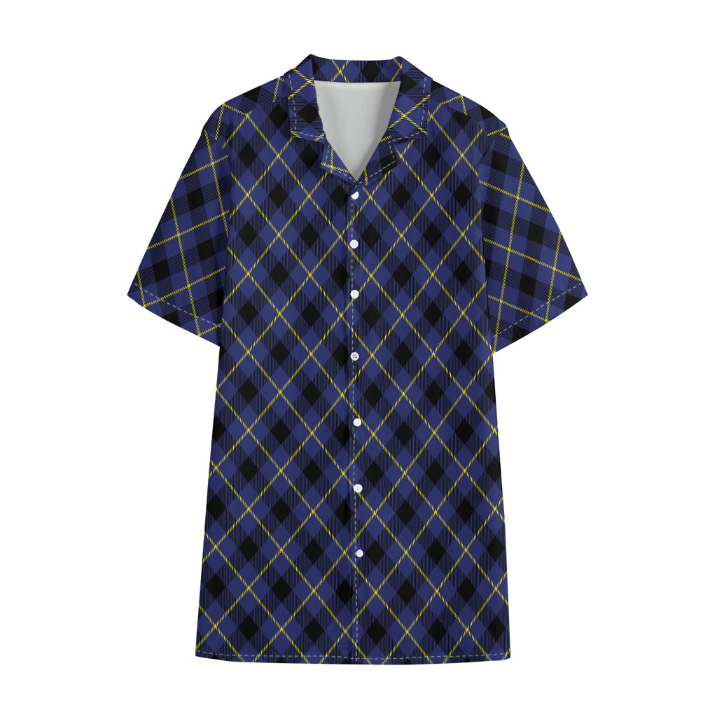 Blue Black And Yellow Plaid Print Cotton Hawaiian Shirt