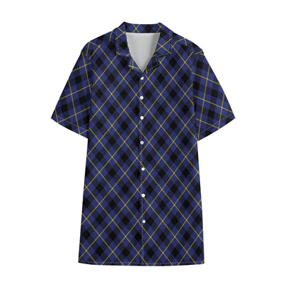Blue Black And Yellow Plaid Print Cotton Hawaiian Shirt