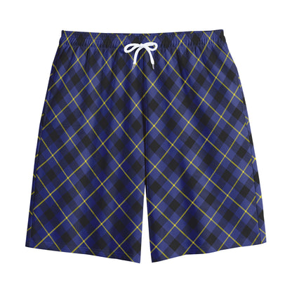Blue Black And Yellow Plaid Print Cotton Shorts