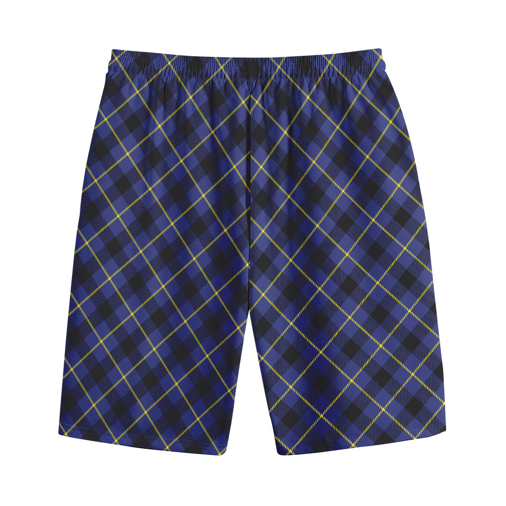 Blue Black And Yellow Plaid Print Cotton Shorts