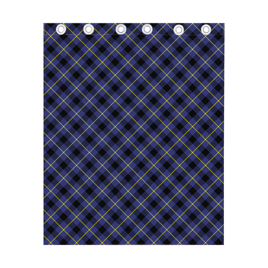 Blue Black And Yellow Plaid Print Curtain