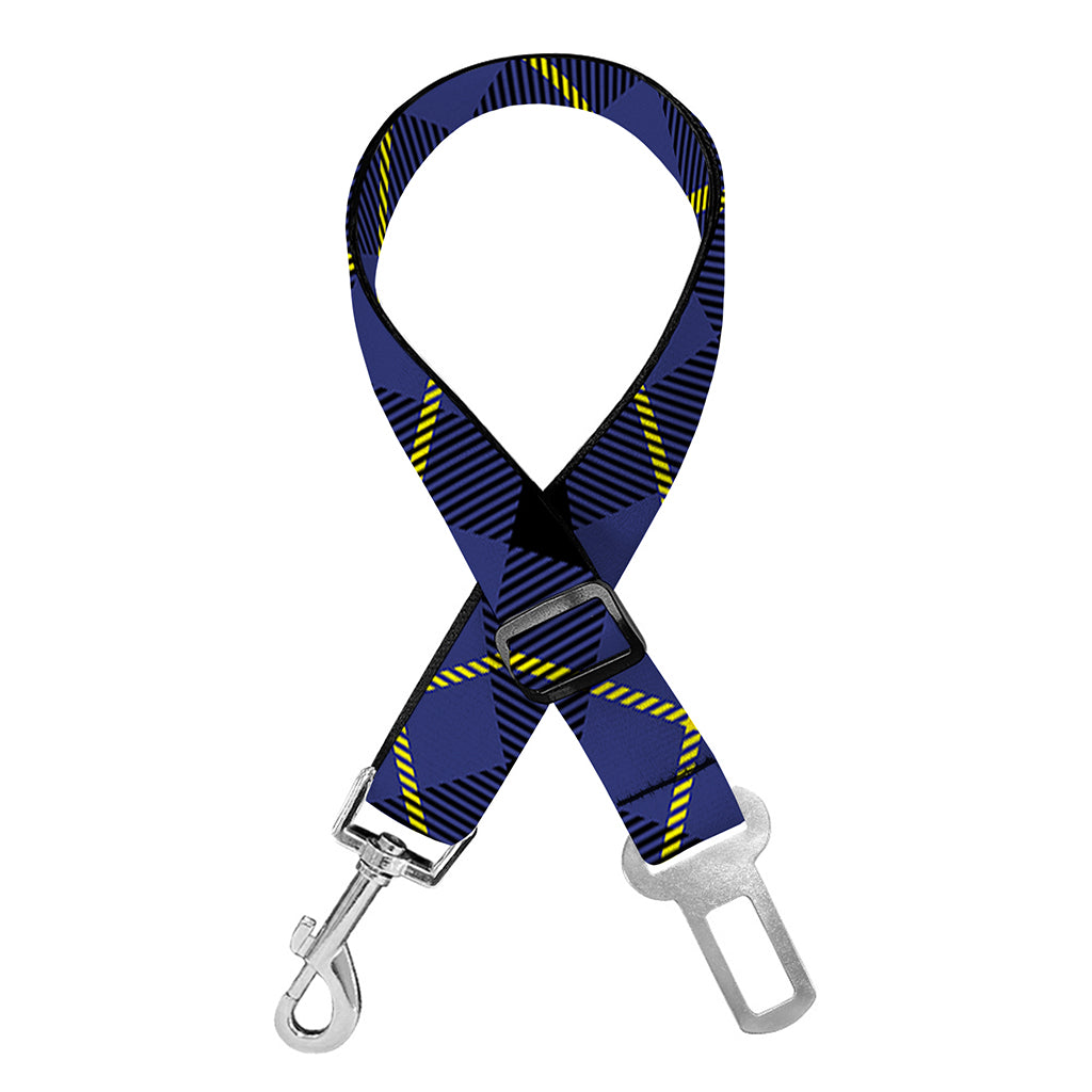 Blue Black And Yellow Plaid Print Dog Seat Belt