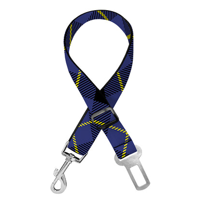 Blue Black And Yellow Plaid Print Dog Seat Belt