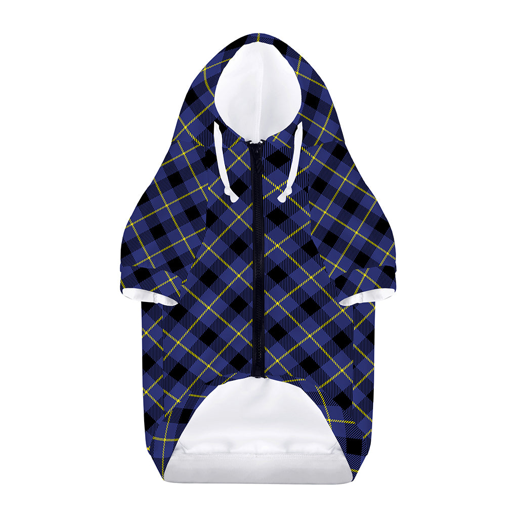 Blue Black And Yellow Plaid Print Dog Zip Up Hoodie