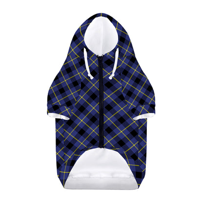 Blue Black And Yellow Plaid Print Dog Zip Up Hoodie