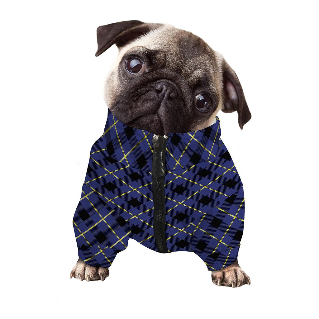 Blue Black And Yellow Plaid Print Dog Zip Up Jacket