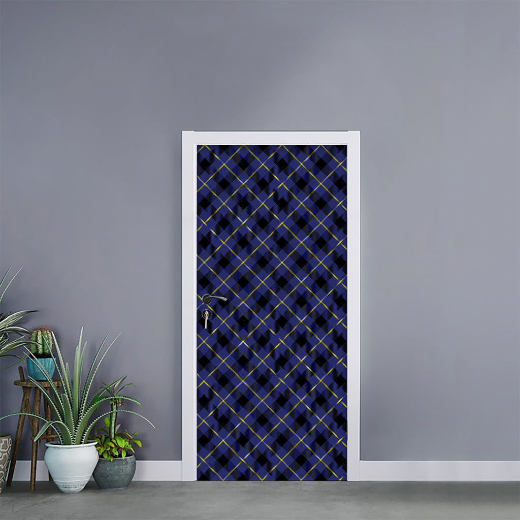 Blue Black And Yellow Plaid Print Door Sticker