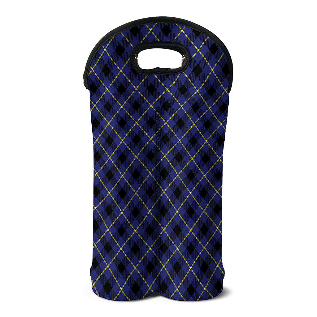 Blue Black And Yellow Plaid Print Double Neoprene Wine Tote