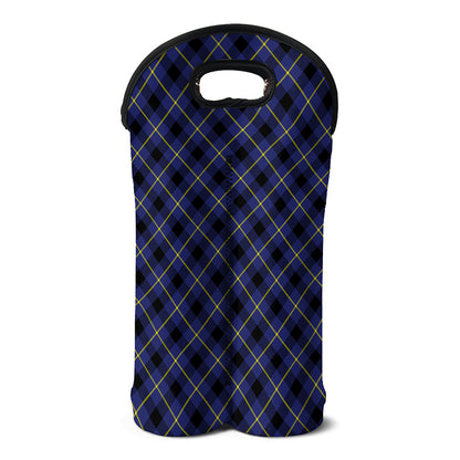 Blue Black And Yellow Plaid Print Double Neoprene Wine Tote