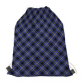 Blue Black And Yellow Plaid Print Drawstring Bag