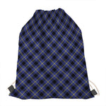 Blue Black And Yellow Plaid Print Drawstring Bag