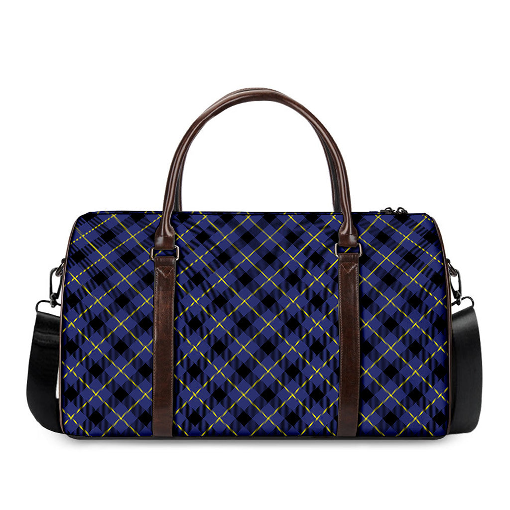 Blue Black And Yellow Plaid Print Duffle Bag
