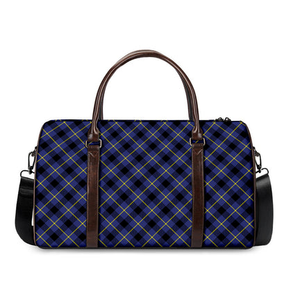 Blue Black And Yellow Plaid Print Duffle Bag