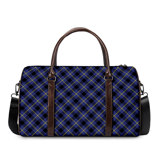 Blue Black And Yellow Plaid Print Duffle Bag