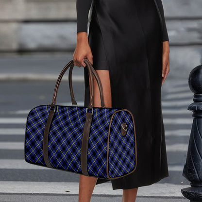 Blue Black And Yellow Plaid Print Duffle Bag