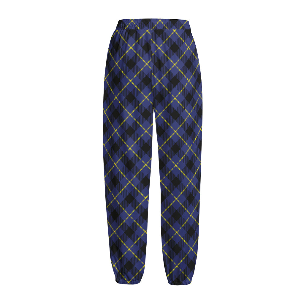 Blue Black And Yellow Plaid Print Fleece Lined Knit Pants
