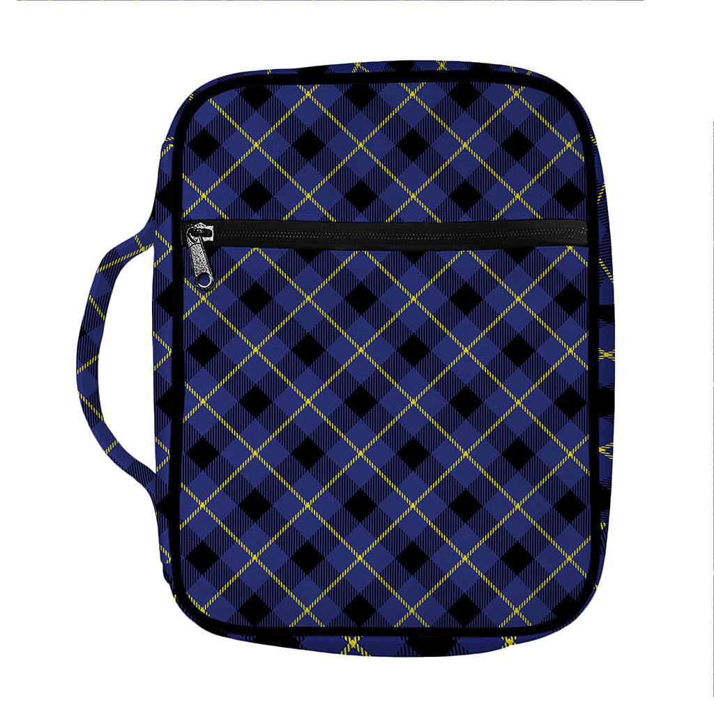 Blue Black And Yellow Plaid Print Front Pocket Bible Bag