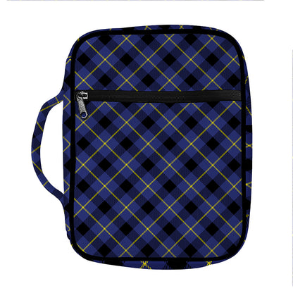 Blue Black And Yellow Plaid Print Front Pocket Bible Bag