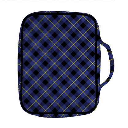 Blue Black And Yellow Plaid Print Front Pocket Bible Bag