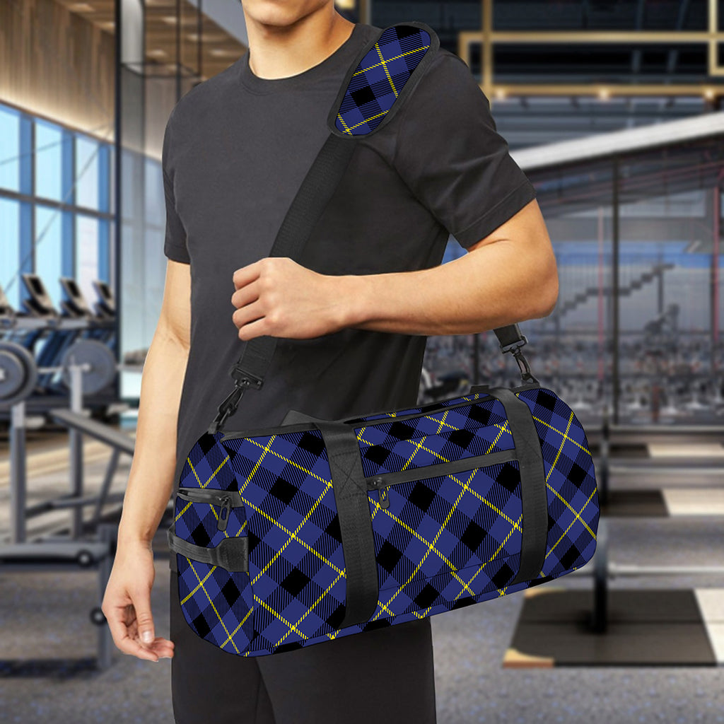 Blue Black And Yellow Plaid Print Gym Bag