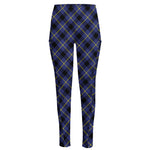 Blue Black And Yellow Plaid Print High-Waisted Pocket Leggings