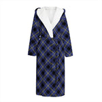 Blue Black And Yellow Plaid Print Hooded Bathrobe
