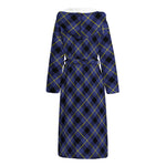 Blue Black And Yellow Plaid Print Hooded Bathrobe