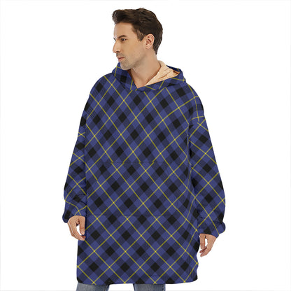 Blue Black And Yellow Plaid Print Hoodie Blanket