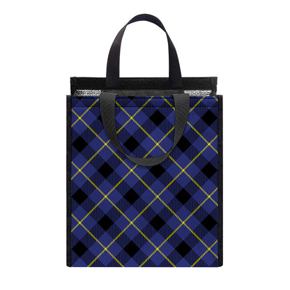 Blue Black And Yellow Plaid Print Insulated Lunch Tote