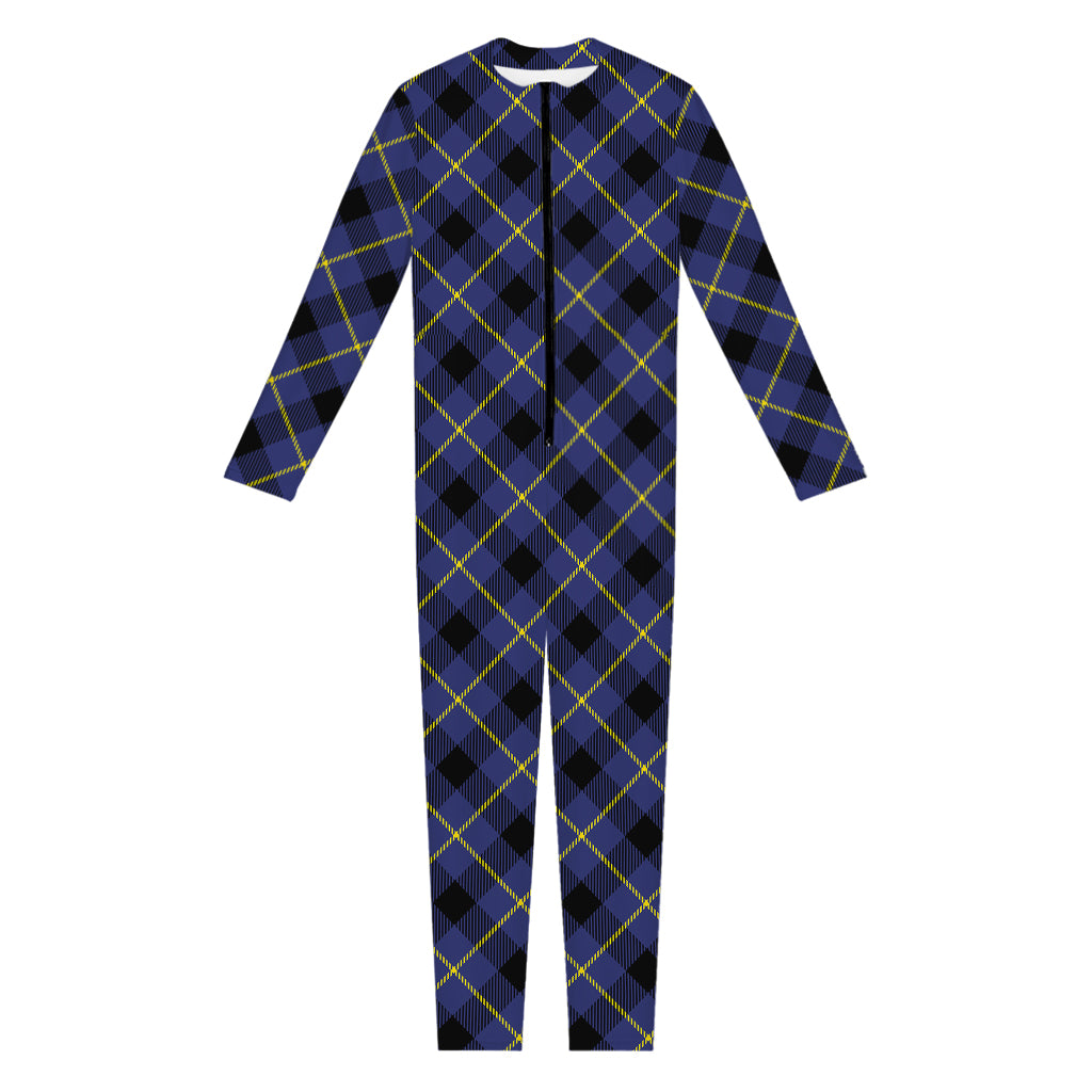 Blue Black And Yellow Plaid Print Jumpsuit