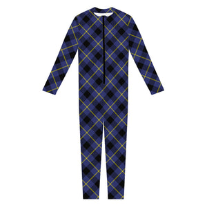 Blue Black And Yellow Plaid Print Jumpsuit