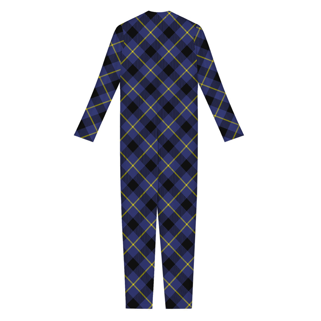 Blue Black And Yellow Plaid Print Jumpsuit