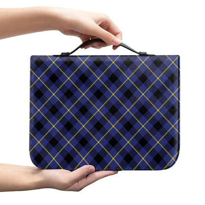 Blue Black And Yellow Plaid Print Leather Bible Cover