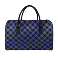 Blue Black And Yellow Plaid Print Leather Duffel Bag