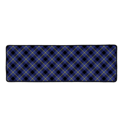 Blue Black And Yellow Plaid Print Long Kitchen Mat