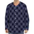 Blue Black And Yellow Plaid Print Long Sleeve Baseball Jersey