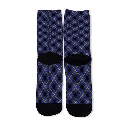 Blue Black And Yellow Plaid Print Long Socks